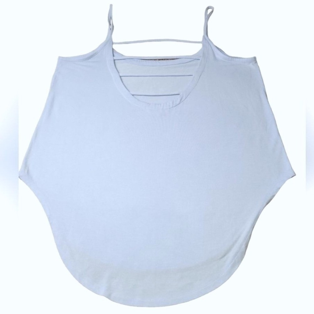 C&C‎ Sport Tank Top XL Blue Jersey Strappy Back High Low Hem Athleisure Chic